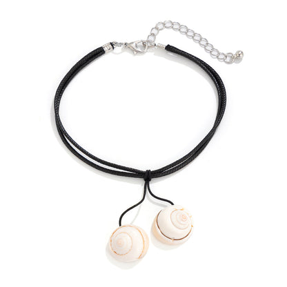 Beach Vacation Conch Shell Tassel Necklace Versatile Countryside Wax Thread Necklace Accessories