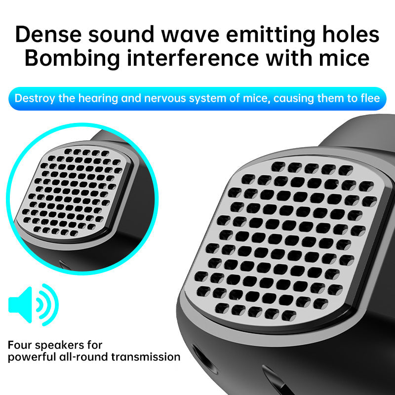 4-in-1 ultrasonic rodent repellent, 360° electronic rat repellent, repels indoor flies, cockroaches &amp; mosquitoes.