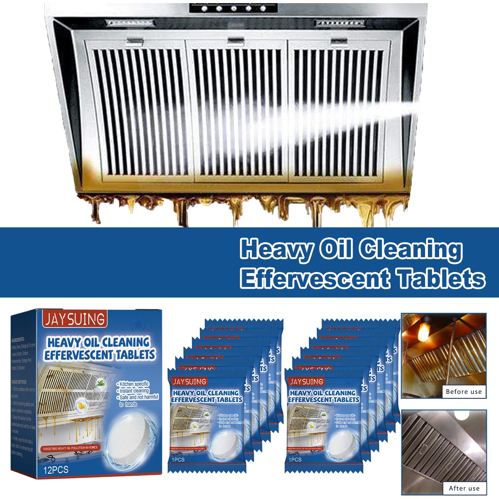 Kitchen Oil Stain Cleaning Tablets Heavy Oil Dirt Stain Cleaning Effervescent Tablets Kitchen Range Hood Cooktop