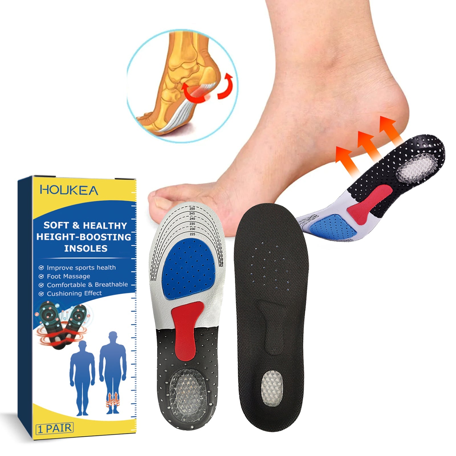 Soft &amp; Healthy Height-Boosting Insoles, Promote Non-Slip And Wear Resistant Arch Support Foot Posture Correction Body Care Breathable Insoles