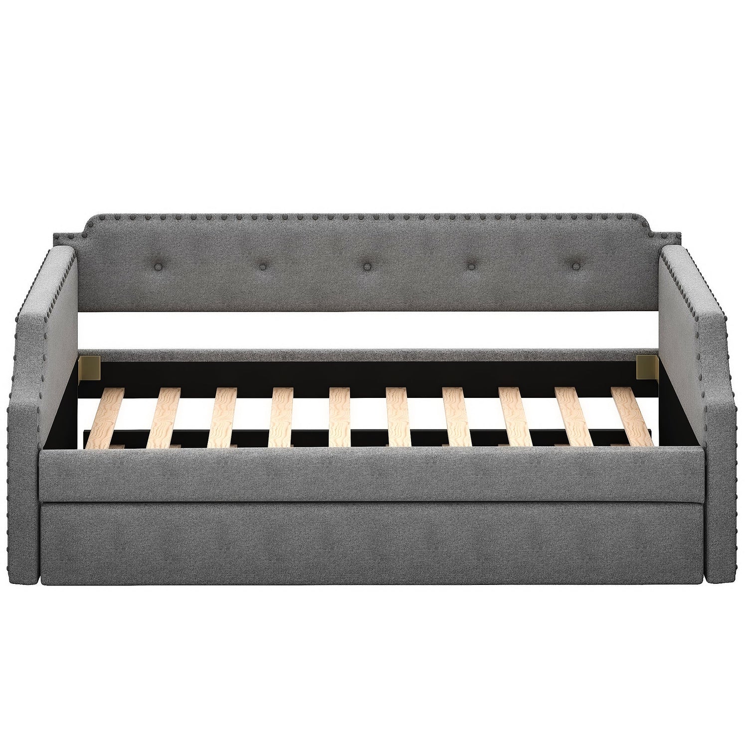 Upholstered Daybed with Trundle, Wood Slat Support,Upholstered Frame Sofa Bed   Twin Gray