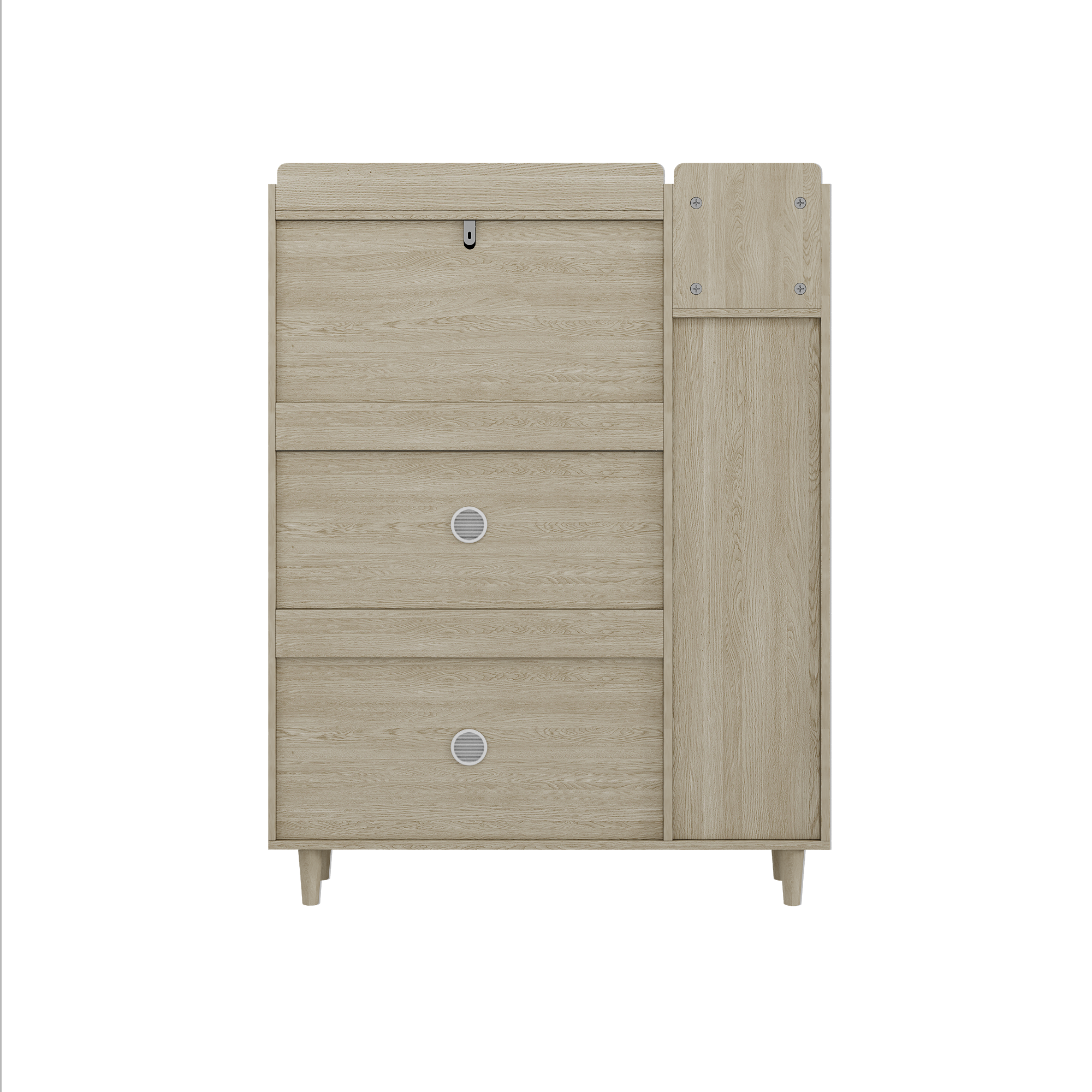 Natural Bohemian style shoe cabinet with 3 rattan flip drawers, 3 square shelves, and 1 storage drawer,  Natural