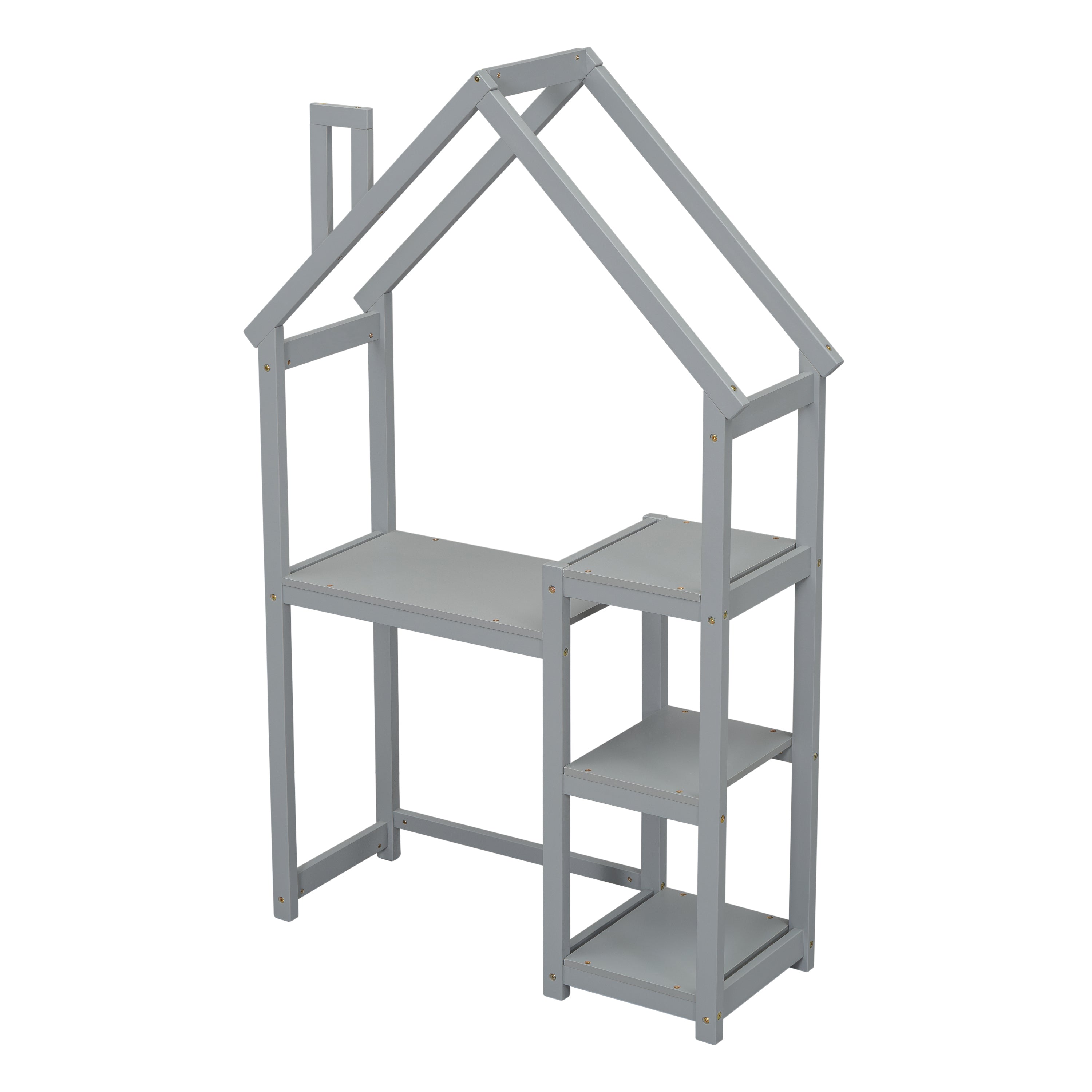 House-shaped Wooden writing Desk,Kids study Table,Bookshelf &amp; Toy Storage,Grey