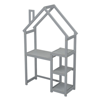 House-shaped Wooden writing Desk,Kids study Table,Bookshelf &amp; Toy Storage,Grey