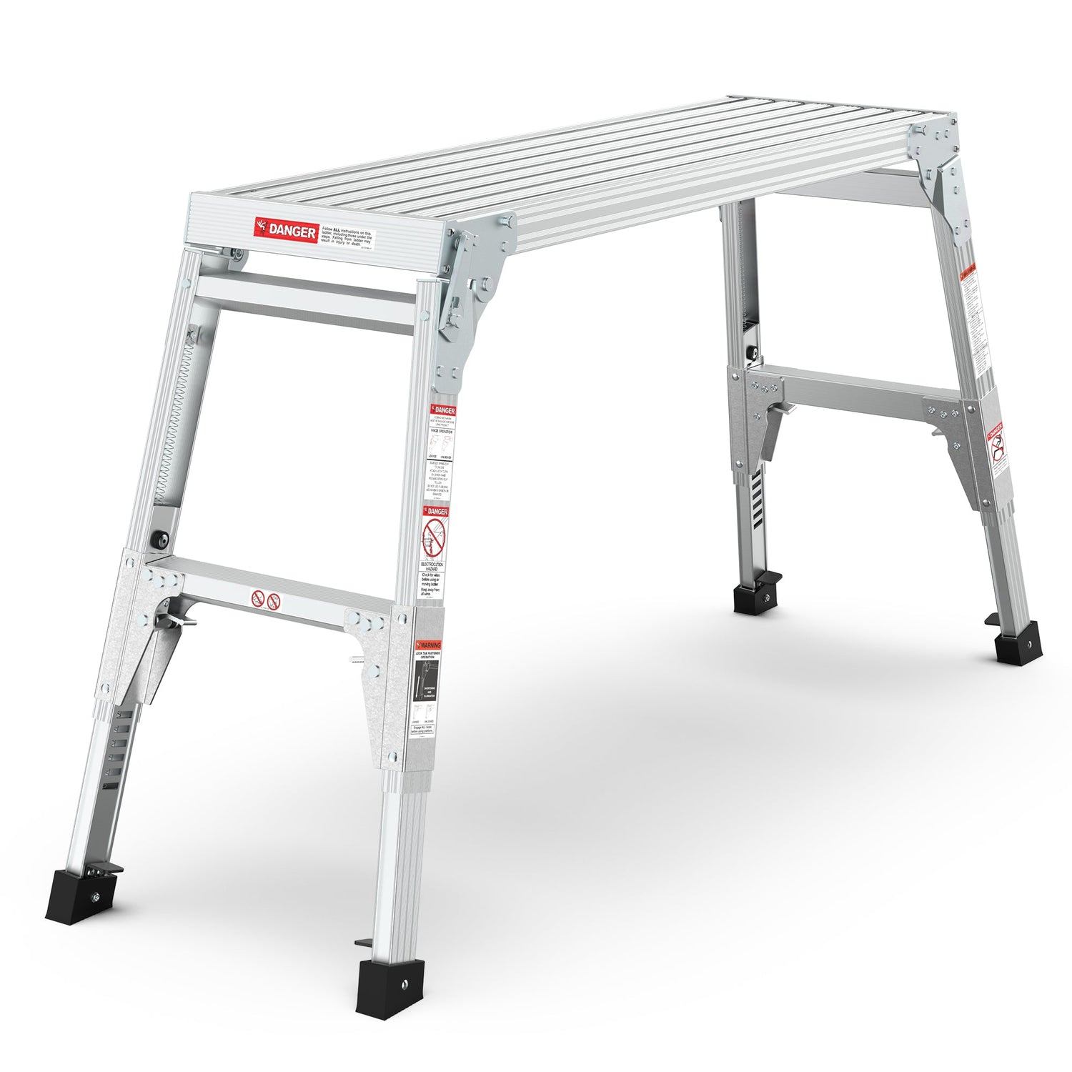 Aluminum Work Platform Large Size Step Stool Folding Portable Work Bench 40" Width Telescopic Feet 22" -27.5" Height Adjustable