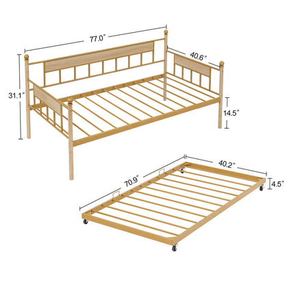 Daybed sofa bed metal framed with trundle twin size  golden 77&