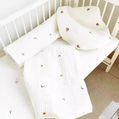 Baby fitted sheet pure cotton plus cotton sheets ins Japanese and Korean style quilted embroidered newborn sheets autumn and winter children&