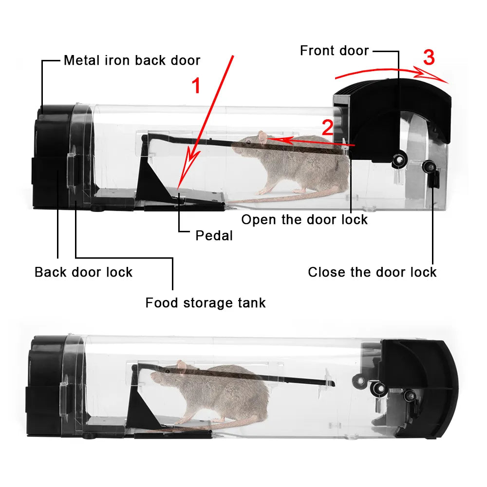 Safe Firm Humane Reusable Plastic Rodents Trap Household Mouse Catcher Smart Self-locking Mousetrap for Indoor Outdoor Garden