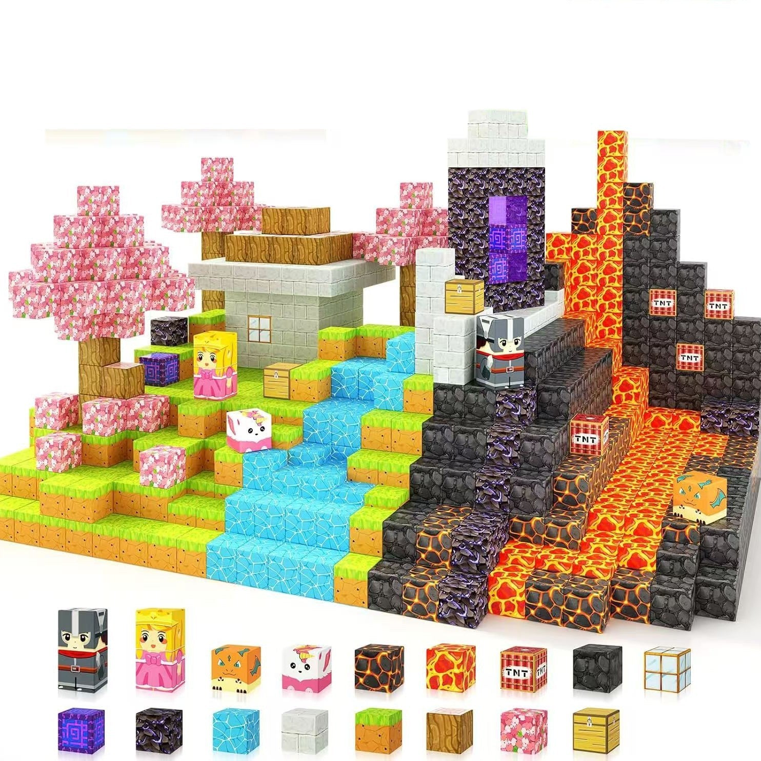 My Building World Magnetic Cube DIY Cherry Blossom Mountain Children&