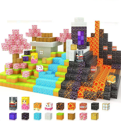 My Building World Magnetic Cube DIY Cherry Blossom Mountain Children&