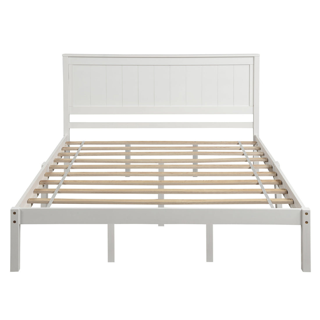 Platform Bed Frame with Headboard, Wood Slat Support, No Box Spring Needed  Queen  White