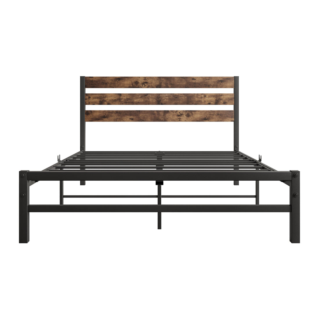 Full Size Platform Bed Frame with Rustic Vintage Wood Headboard Rustic Brown