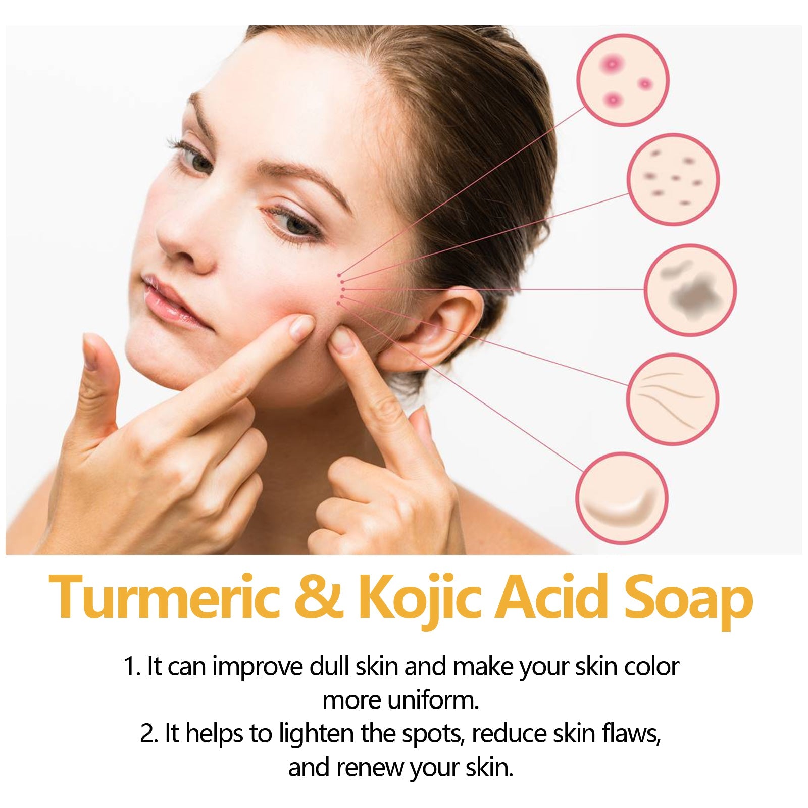 Turmeric &amp; Kojic Acid Soap, Gently Clean Face Fade Spots Brighten Skin Tone Moisturize And Moisturize Even Skin Tone