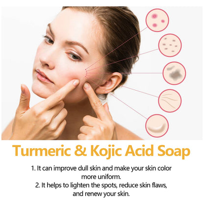 Turmeric &amp; Kojic Acid Soap, Gently Clean Face Fade Spots Brighten Skin Tone Moisturize And Moisturize Even Skin Tone