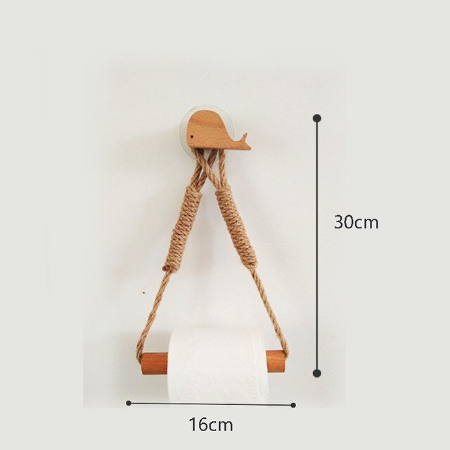 Nordic Indoor Wooden Solid Wood Hemp Rope Animal Tissue Holder Children&