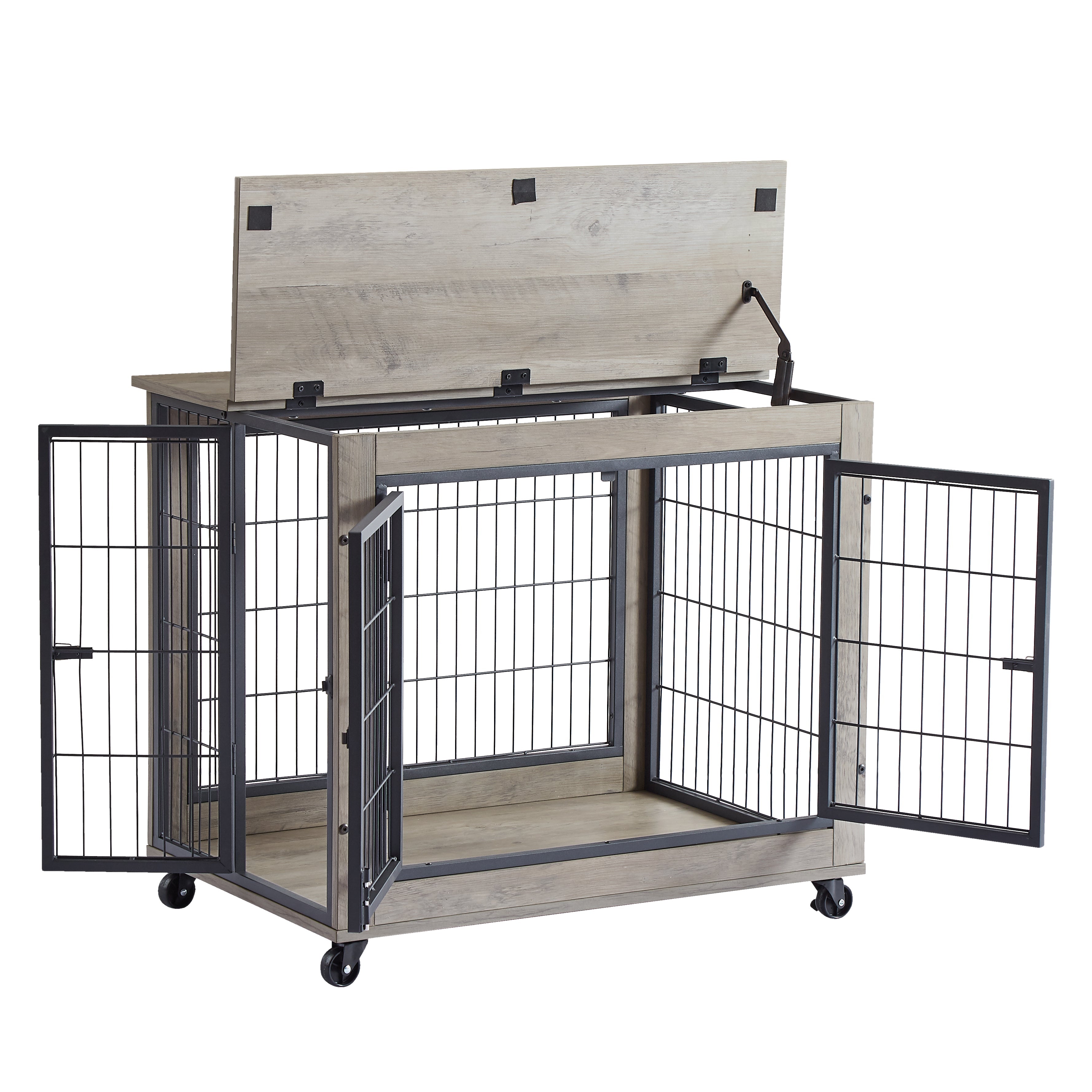 Furniture Dog Cage Crate with Double Doors on Casters. Grey, 31.50&