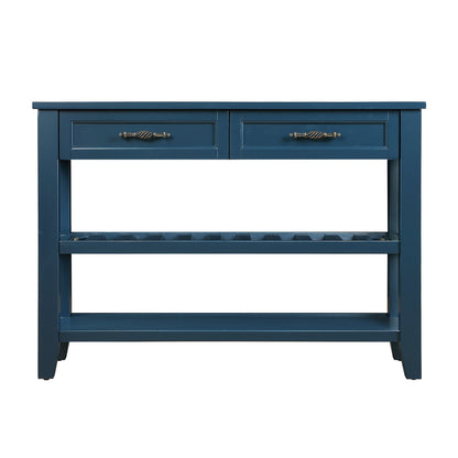 Console Sofa Table with 2 Storage Drawers and 2 Tiers Shelves Mid-Century Style 42&