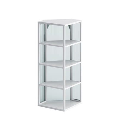 Glass Door Wall Mounted Corner Cabinet with Featuring Four-tier Storage  White
