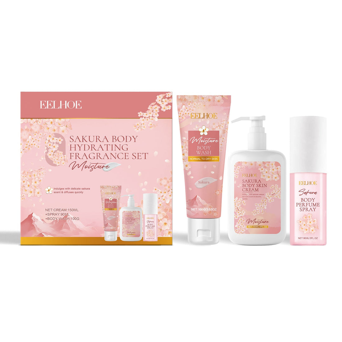 Cherry Blossom Body Care Set, Gentle Cleansing Water Moisturizing And Nourishing Skin Fragrance