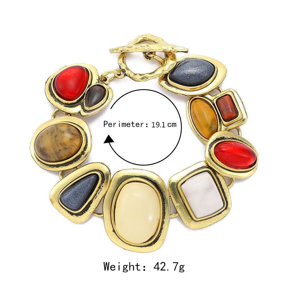 Colorful natural stone crystal glass exaggerated bracelet women&