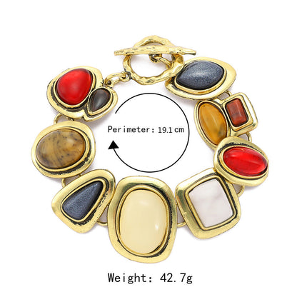 Colorful natural stone crystal glass exaggerated bracelet women&