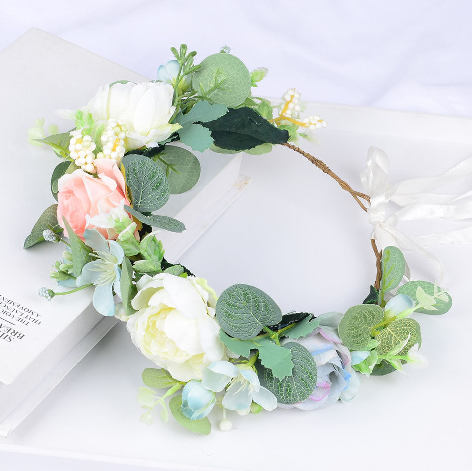 Forest style headband simulation, starry sky, eucalyptus flower wreath, bride&