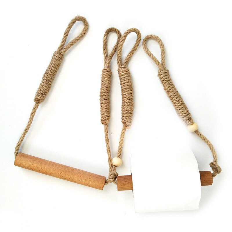 Nordic Indoor Wooden Solid Wood Hemp Rope Animal Tissue Holder Children&