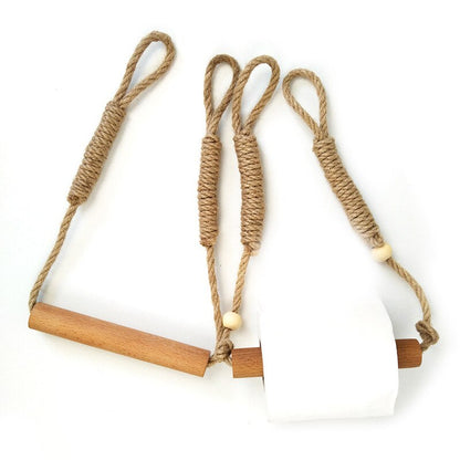 Nordic Indoor Wooden Solid Wood Hemp Rope Animal Tissue Holder Children&
