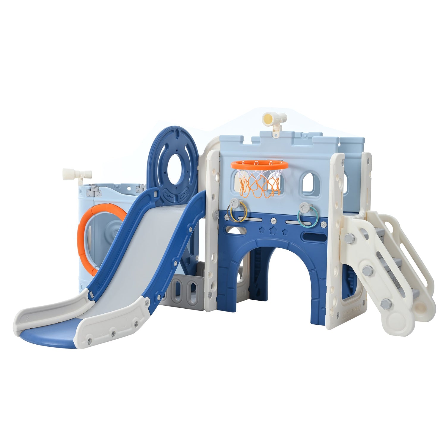 10-1 Toddler Slide Set,Kids Slide for Toddlers Ages 1+, Basketball Hoop Pirate Ship Themed Slide with Ship Head Indoor&amp; Outdoor