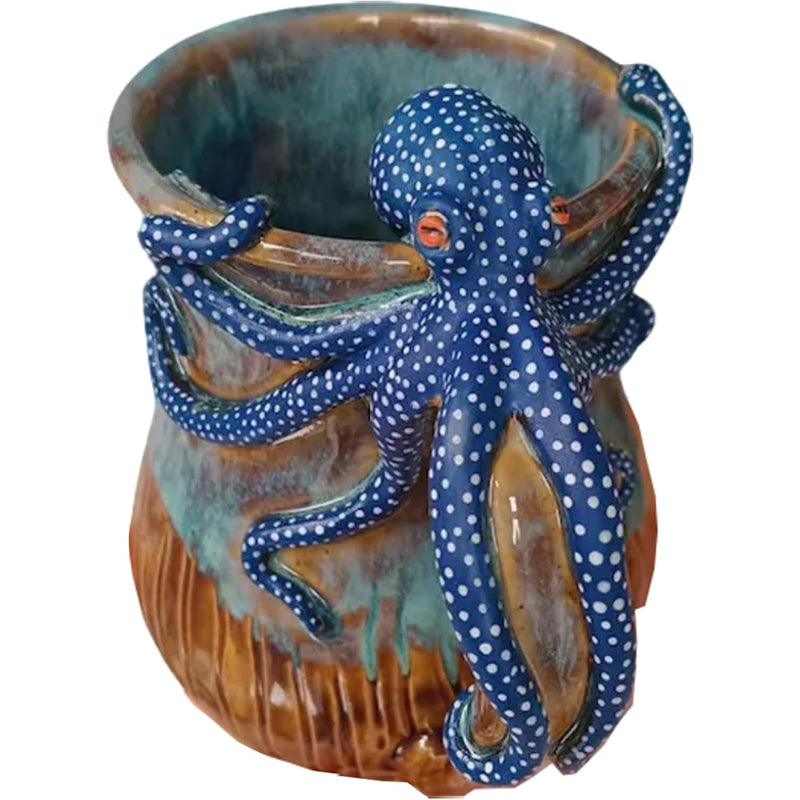 Handmade Deep Blue Octopus Mug. For Hot &amp; Cold Drinks