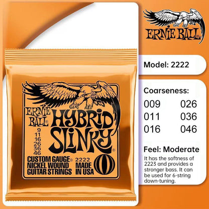 6 sets of Ernie Ball Slinky guitar strings (models 2003, 2215, 2223, 2221, nickel - wound) for electric &amp; acoustic guitars