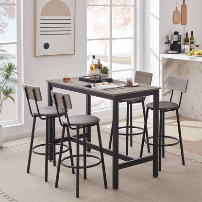 Bar Table Set with 4 Bar stools PU Soft seat with backrest Grey 47.24&