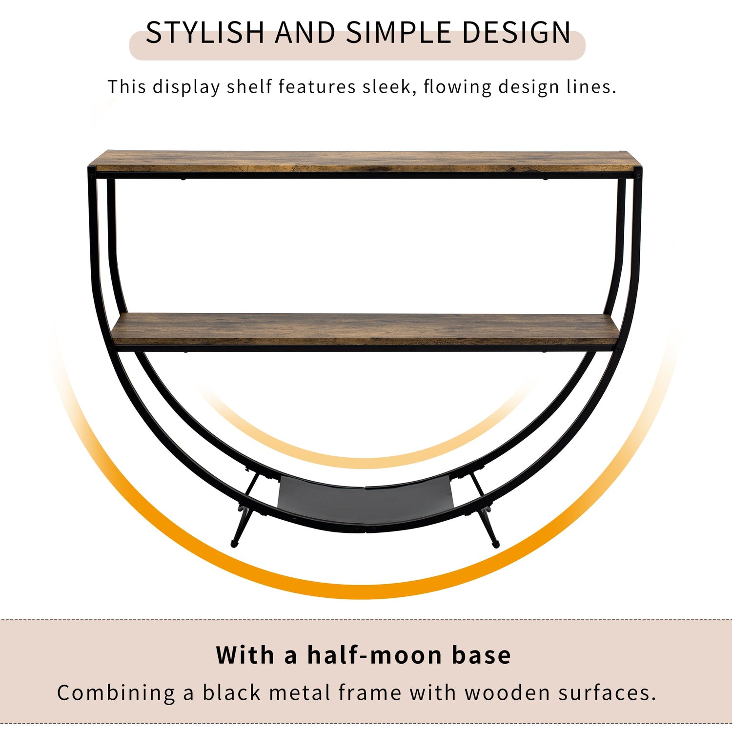 TREXM Rustic Industrial Design Demilune Shape Textured Metal Distressed Wood Console Table (Distressed Brown)