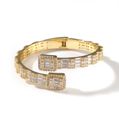 Fashionable Opening Bracelet Ins Style Diamond Set Interwoven Two Color Bracelet Personalized Hip Hop Men&