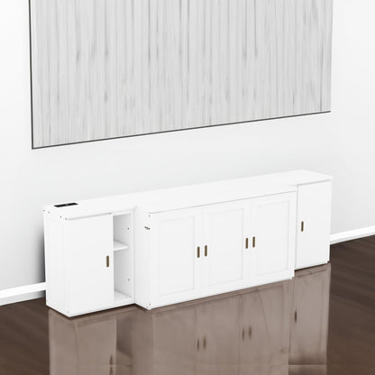 Queen Size Murphy Bed with Shelves, Cabinets and USB Ports,White