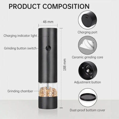 USB Charging Electric Pepper &amp; Sea Salt Grinder with Base and Double Support for Easy Charging and Use