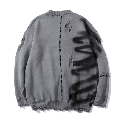 Graffiti Print Crew Neck Knit Sweater Men&