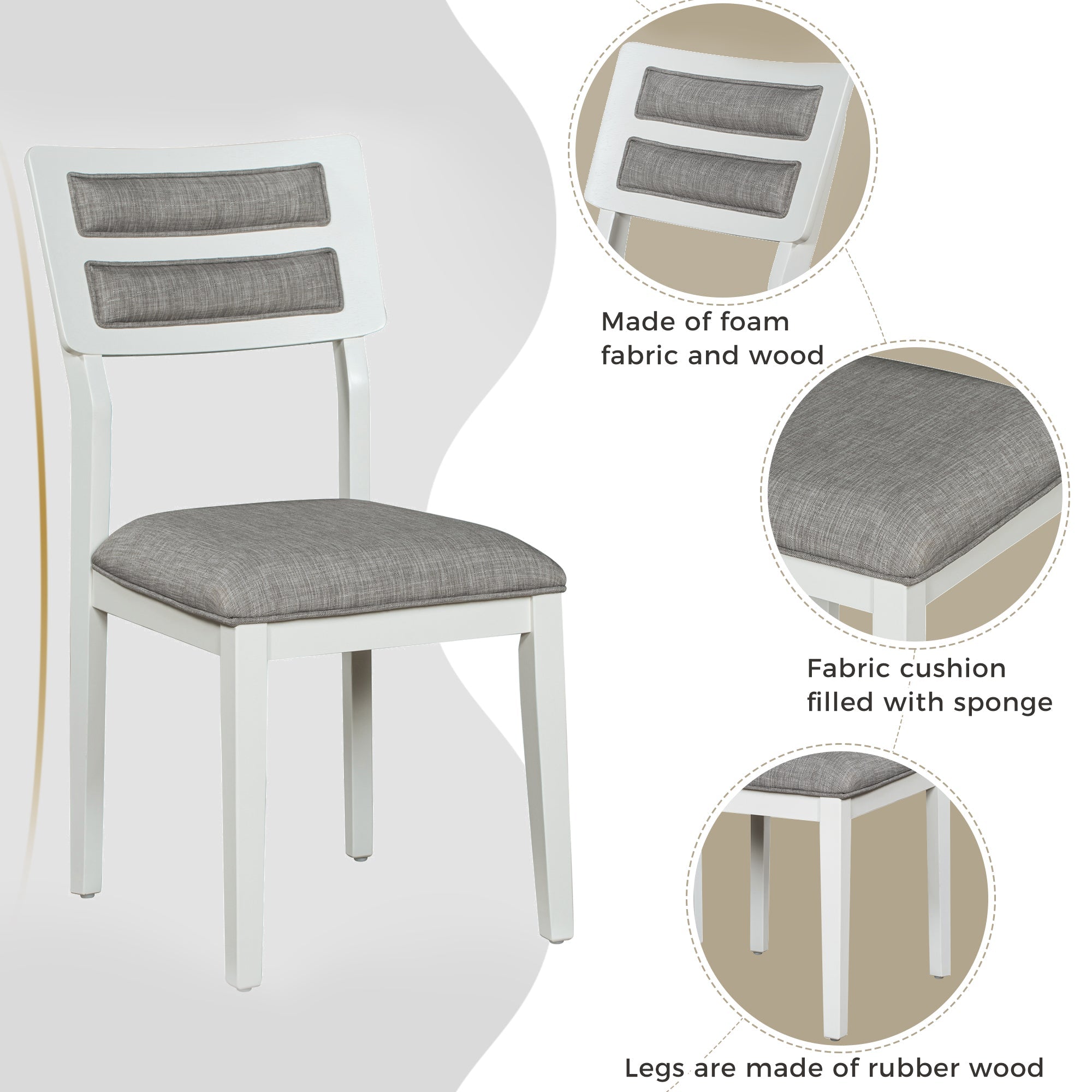 TREXM Classic and Traditional Style 6 - Piece Dining Set, Includes Dining Table  4 Upholstered Chairs &amp; Bench (White+Gray)