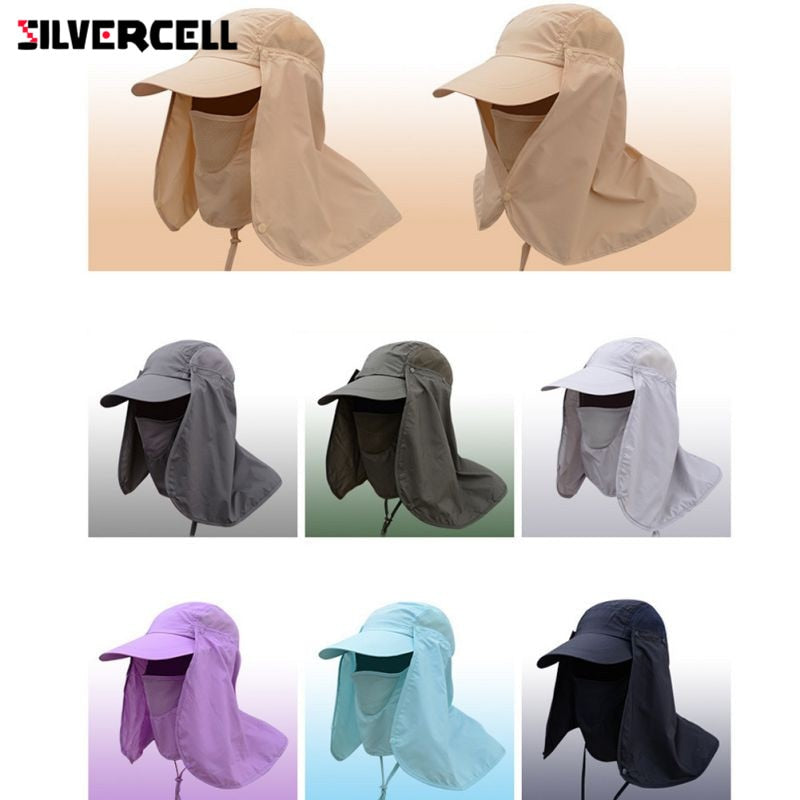 Sun Caps Flap Hats 360 degree Solar UV Protection Sun Hat Summer Men Women Sun Visor Cap Folding Removable Neck Face Mask Head