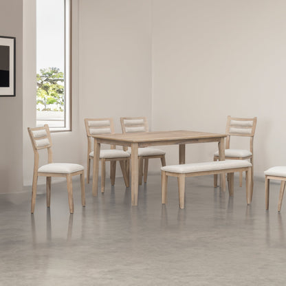 TREXM Classic and Traditional Style 6 - Piece Dining Set, Includes Dining Table, 4 Upholstered Chairs &amp; Bench (Natural Wood Wash）