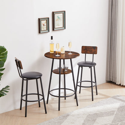 Round bar stool set with shelf upholstered stool with backrest Rustic Brown 23.62&