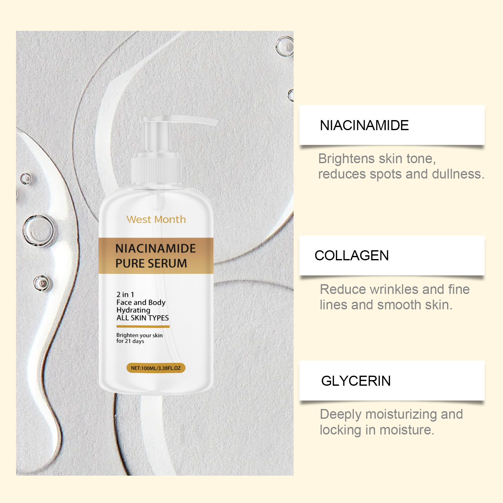 Niacinamide Essence, Hydrating, Moisturizing, Brightening, Nourishing Facial Skin And Moisturizing Skin Care Essence