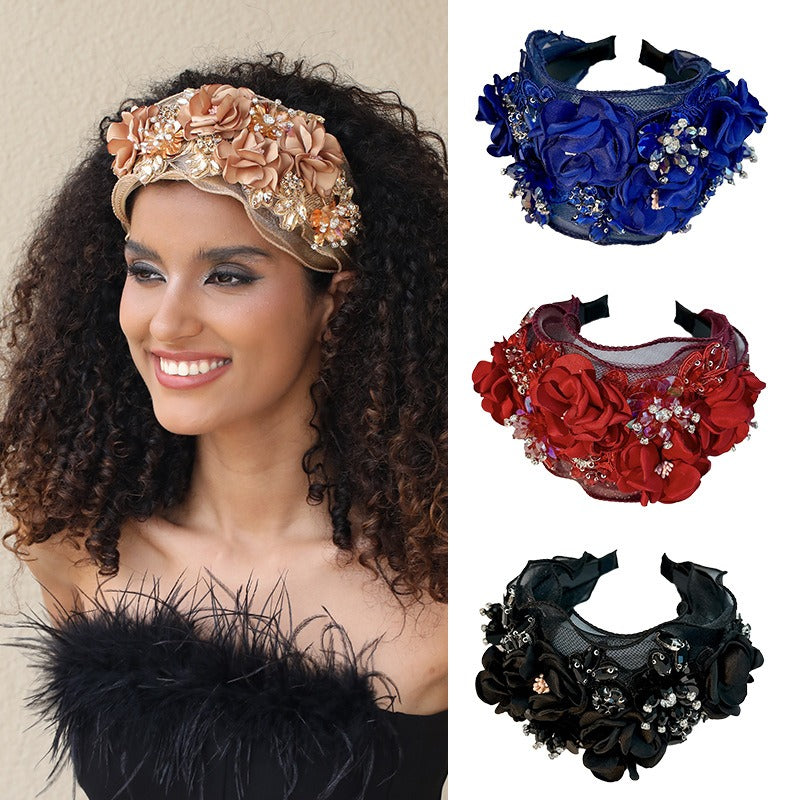 Fabric Flower Heavy Industry Wide Edge Crystal Super Immortal Women&