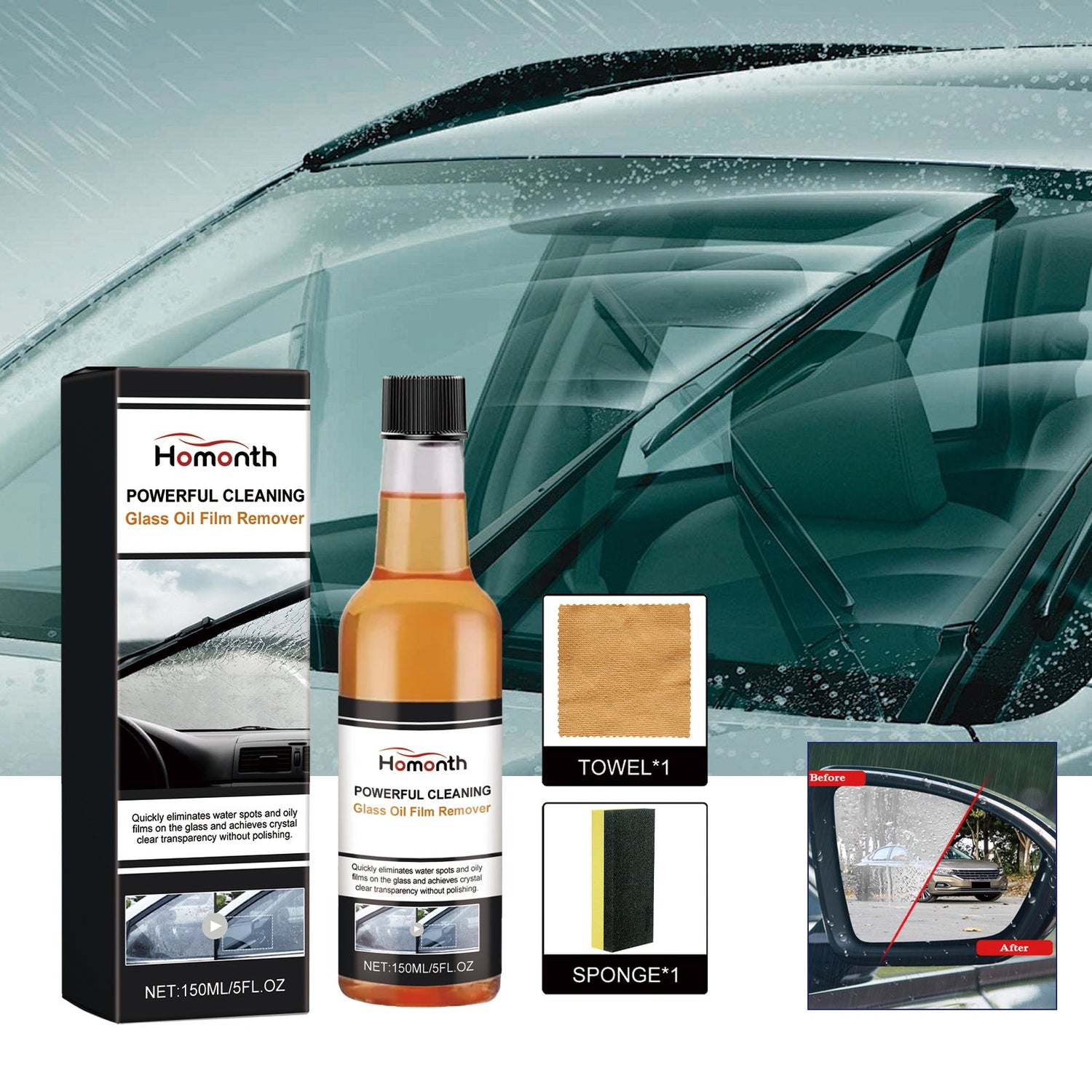 Powerful Cleaning Glass Oil Film Remover, Front Windshield Oil Remover Cleaner Is A Powerful Stain Cleaner For Windows