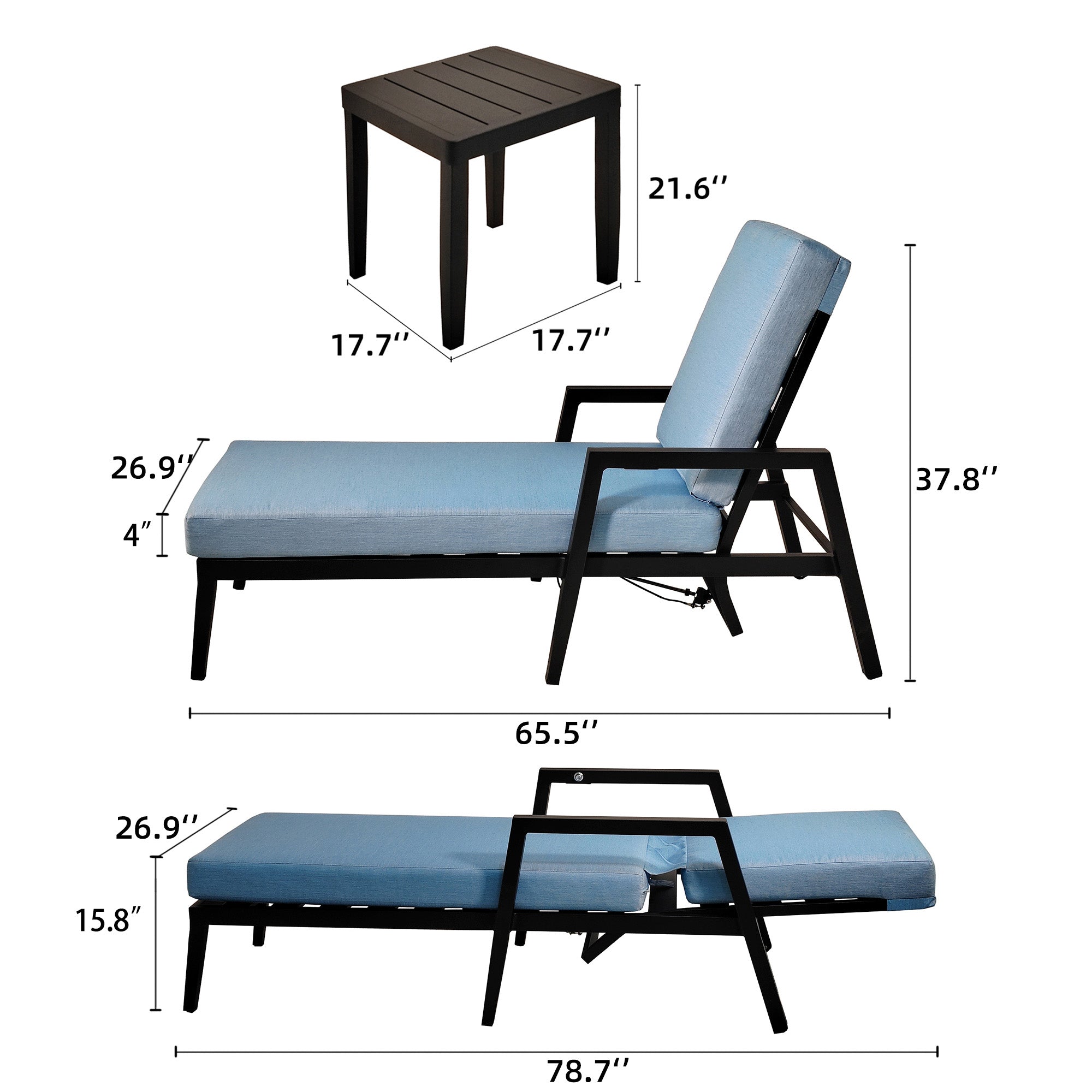 3PC Outdoor Aluminum Patio Furniture Chaise Lounge Set 2 Chaise &amp; 1 End Table