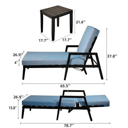 3PC Outdoor Aluminum Patio Furniture Chaise Lounge Set 2 Chaise &amp; 1 End Table