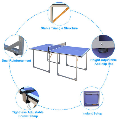 6ft Mid-Size Table Tennis Table Foldable &amp; Portable Ping Pong Table Set for Indoor &amp; Outdoor Games with Net