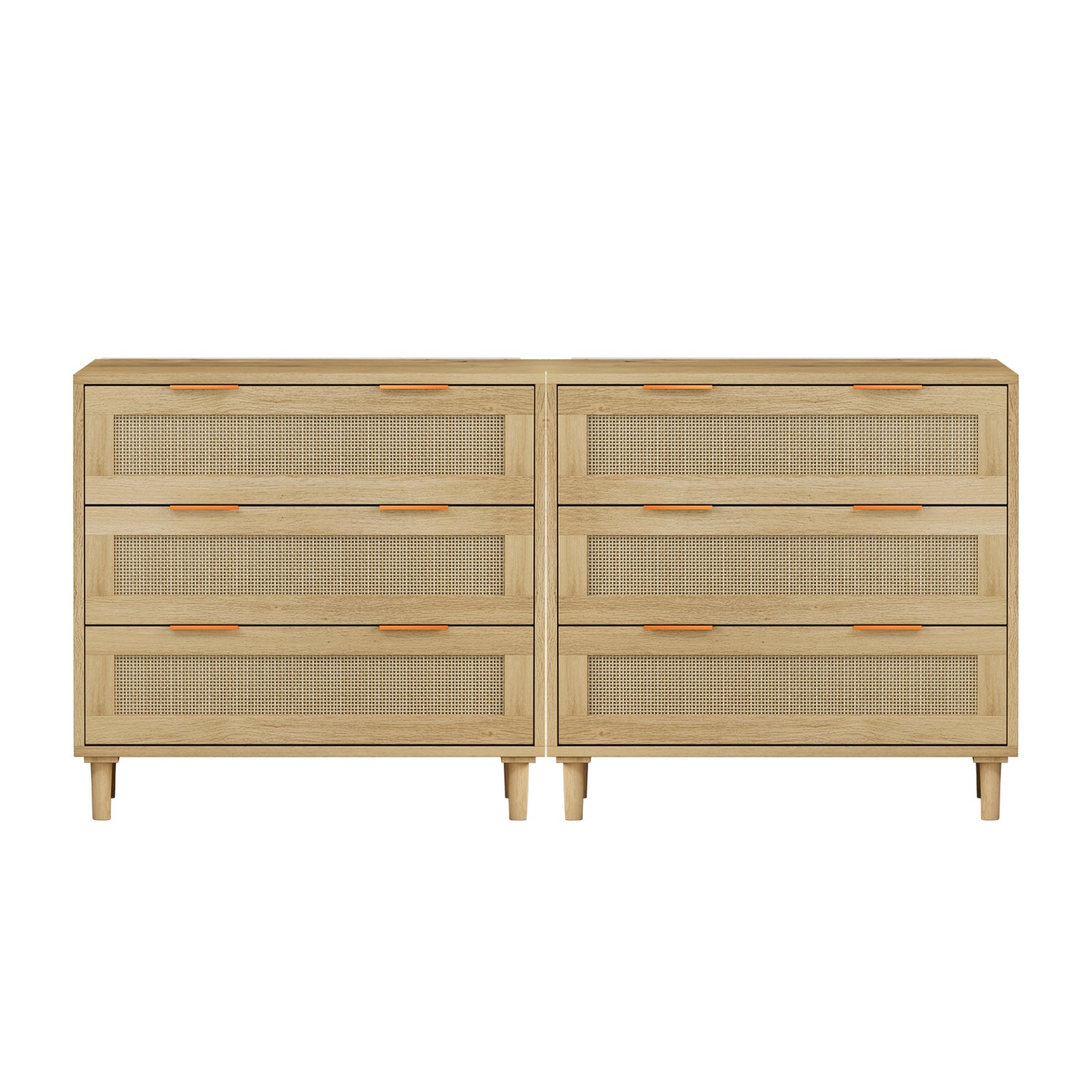 3-Drawers Rattan Storage Cabinet Rattan Drawer (Set of 2),for Bedroom,Living Room,Dining Room,Hallways,Oak