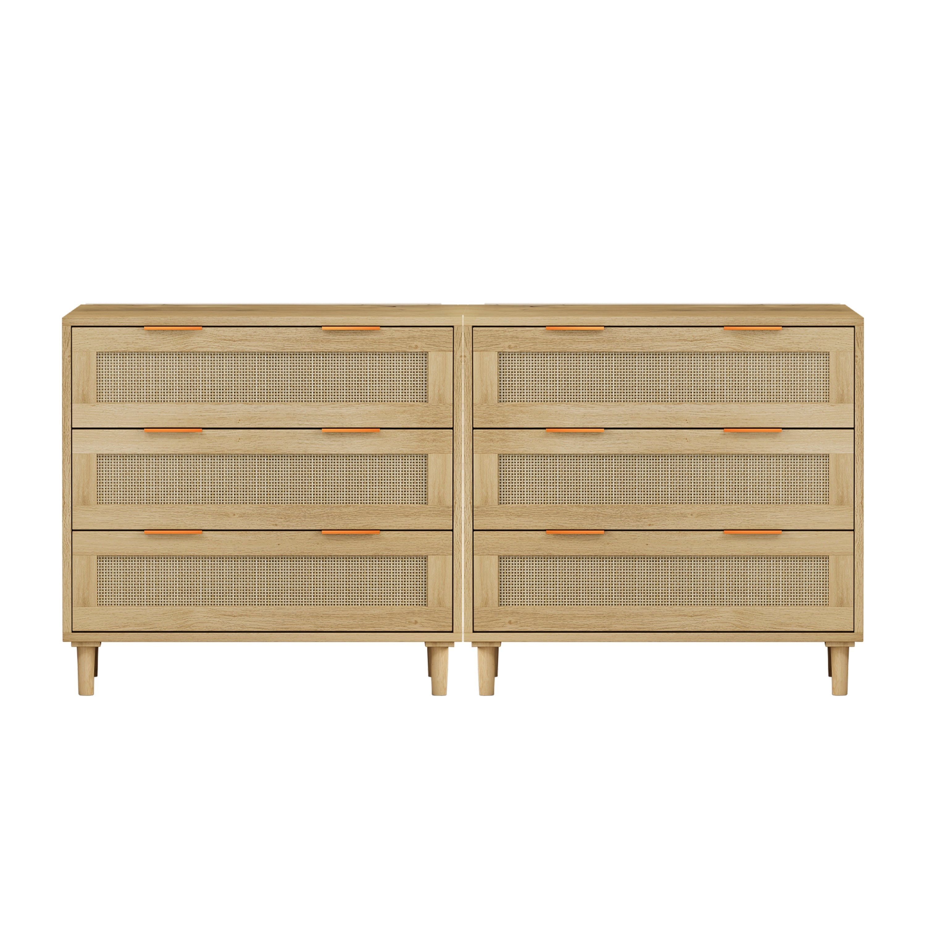 3-Drawers Rattan Storage Cabinet Rattan Drawer (Set of 2),for Bedroom,Living Room,Dining Room,Hallways,Oak