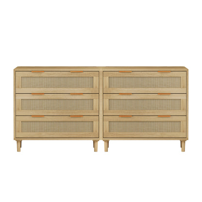 3-Drawers Rattan Storage Cabinet Rattan Drawer (Set of 2),for Bedroom,Living Room,Dining Room,Hallways,Oak